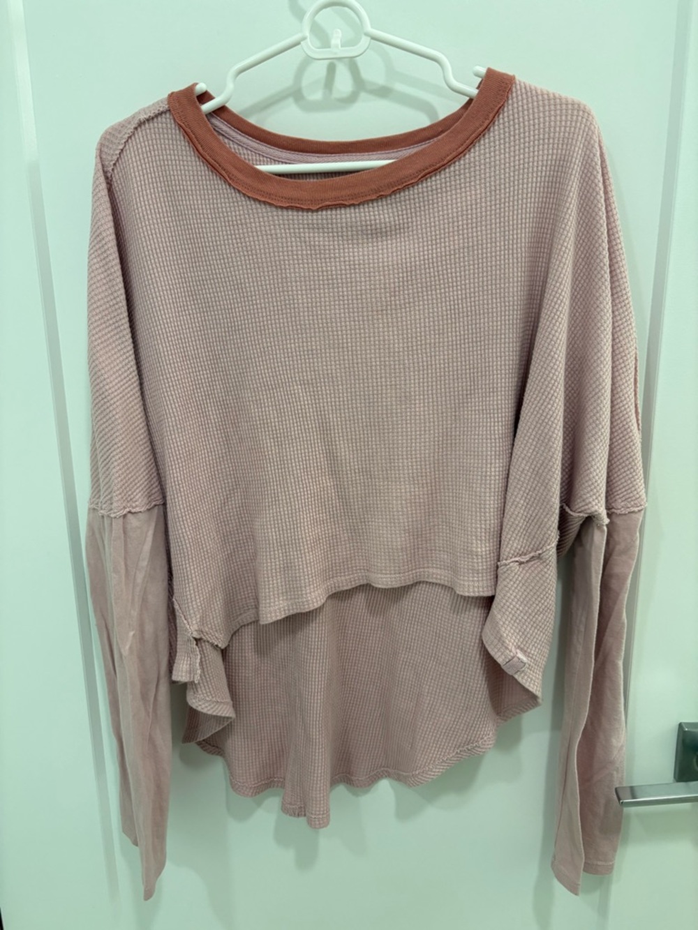 Free People We The Free Rose Pink Jayson Ringer Oversized Long Sleeve T-shirt S
